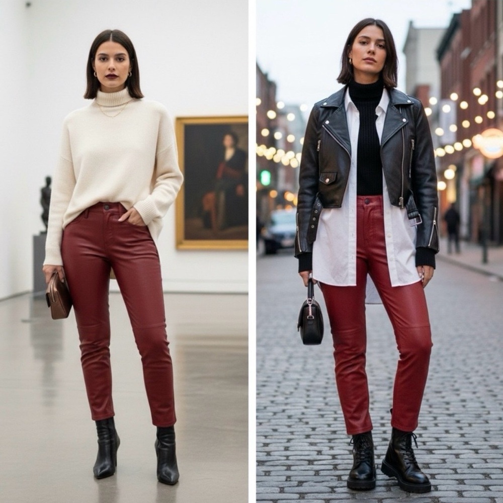 Frame stretch lamb leather pants in far red size 27